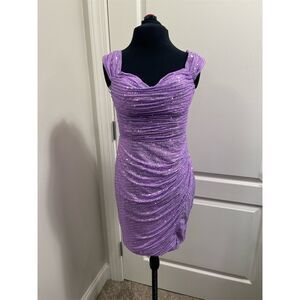 Glamorous Women's M Purple Sequin Off-Shoulder Short Formal Dress